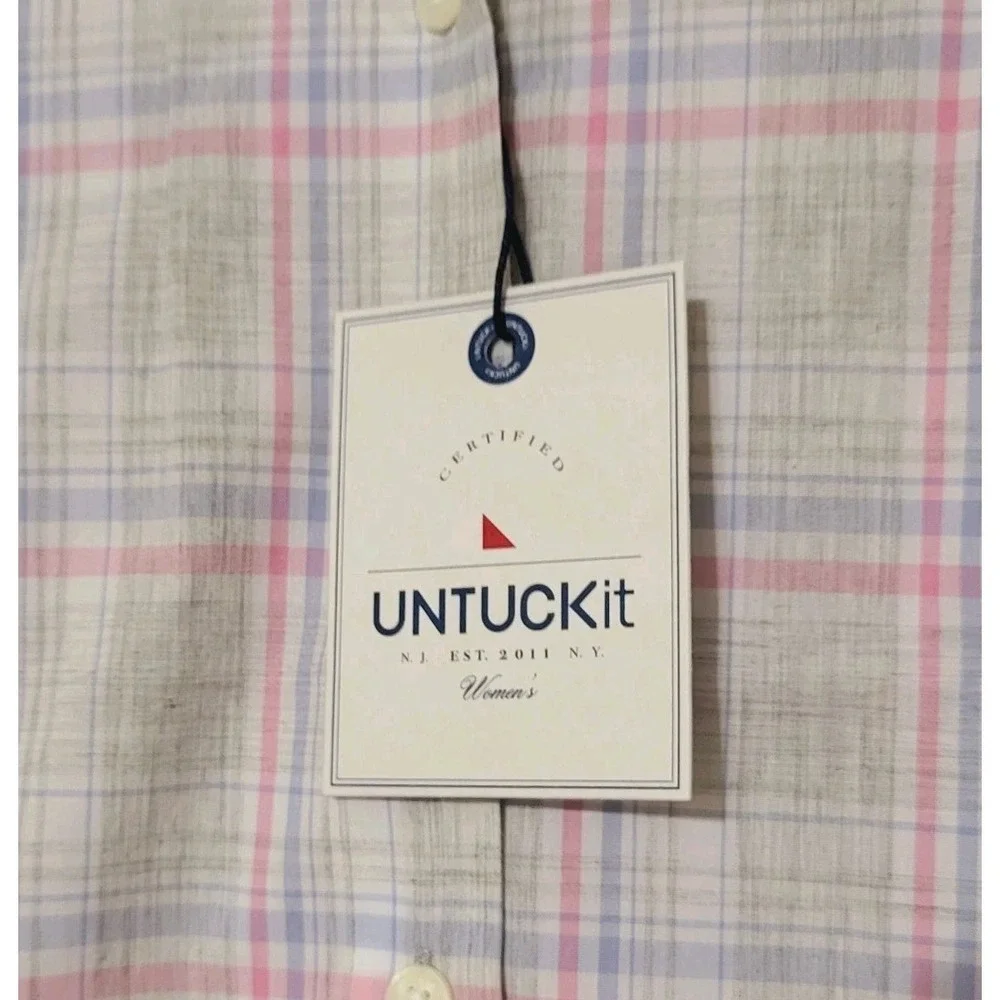 UNTUCKit NWT Sz 0 2 4 8 14 100% Cotton Lightweight Pastel Plaid Button-Up Shirt - Picture 2 of 15